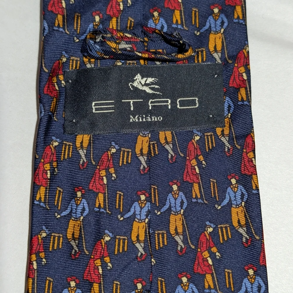 Etro Milano Tie Croquet Novelty Print 100%silk Preppy Luxury Designer